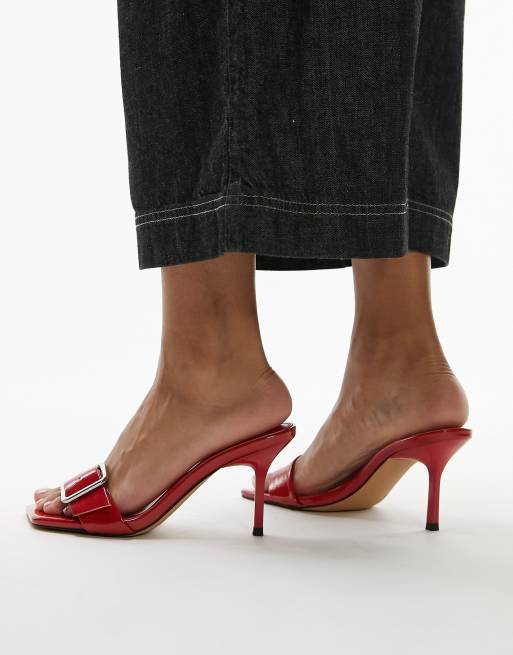 Topshop – Fae – Röda mules med klack och spänne, 3 av 4