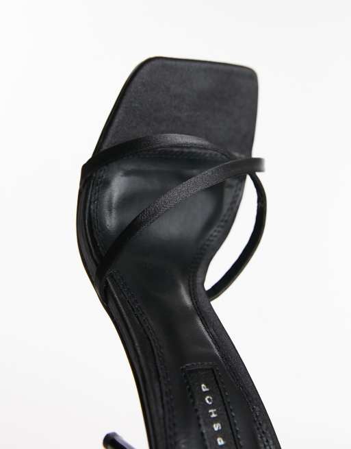 Topshop - Faith - Højhælede sandaler med todelte stropper i sort satin , 4 af 4