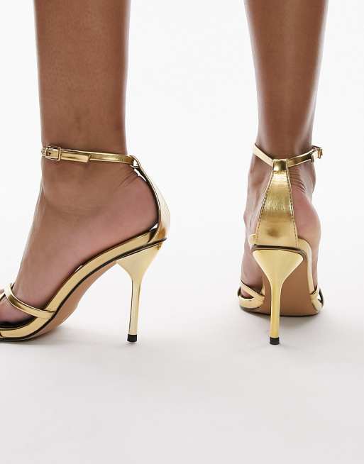 Topshop Faith strappy two part heeled sandal in gold ASOS