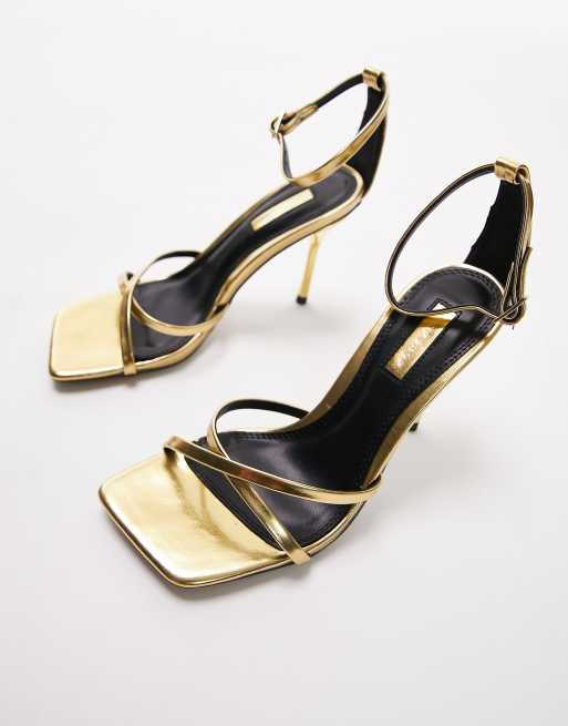 Topshop Faith strappy two part heeled sandal in gold