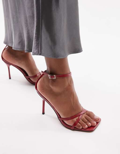 Topshop Faith strappy two part heeled sandal in red ASOS