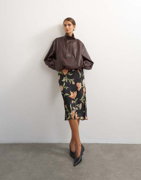 Topshop falda jacquard de satén de largo años 90 con estampado floral de lunares - view 1