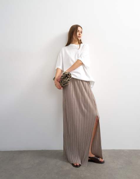 Topshop - Falda larga color avena plisada - view 1