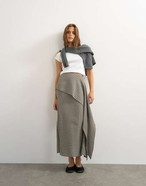 Topshop - falda maxi con detalle drapeado a cuadros verdes - view 1