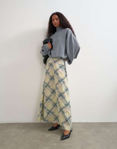 Topshop - falda maxi de cintura ancha con vuelo completo a cuadros - view 1
