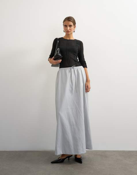 Topshop falda maxi entallada de piel sintética con cintura con lazo en gris claro - view 1