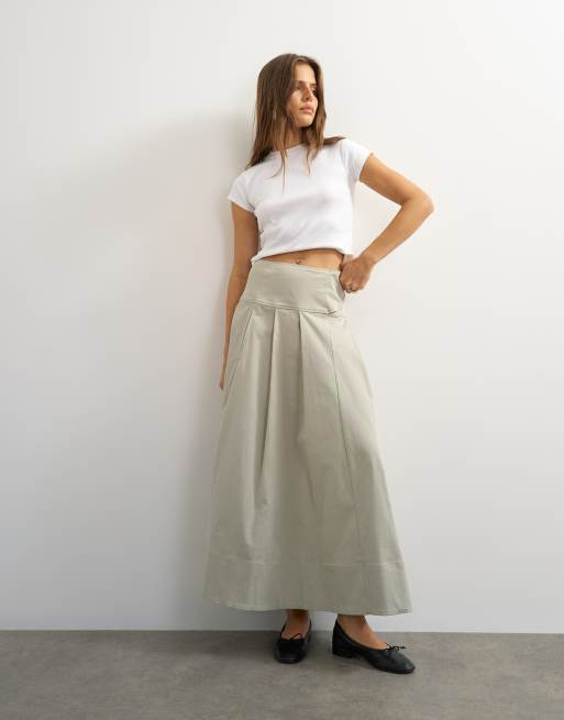 Topshop - falda midi de sarga plisada con detalle de cinturón en gris, 3 de 5
