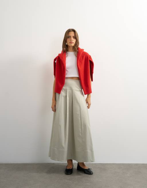 Topshop - falda midi de sarga plisada con detalle de cinturón en gris, 4 de 5