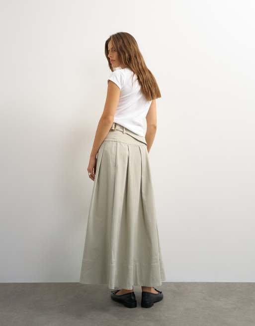 Topshop - falda midi de sarga plisada con detalle de cinturón en gris, 5 de 5