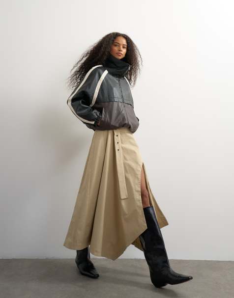 Topshop falda trench con detalle en la cintura y bajo asimétrico en piedra - view 1