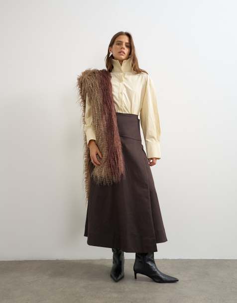 Topshop falda trench cruzada con detalle en la cintura en chocolate - view 1