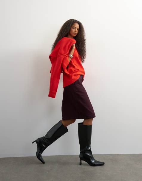 Topshop - falda vaquera lápiz de talle bajo estilo años 90 en berenjena - view 1