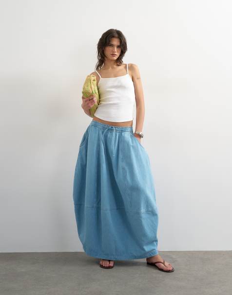 Topshop - Falda vaquera larga descolorida sin cierres de corte barrel - view 1