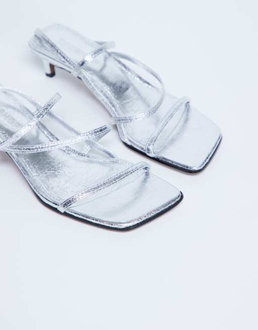Topshop Fall minimal mid heel sandals in silver, 4 of 4