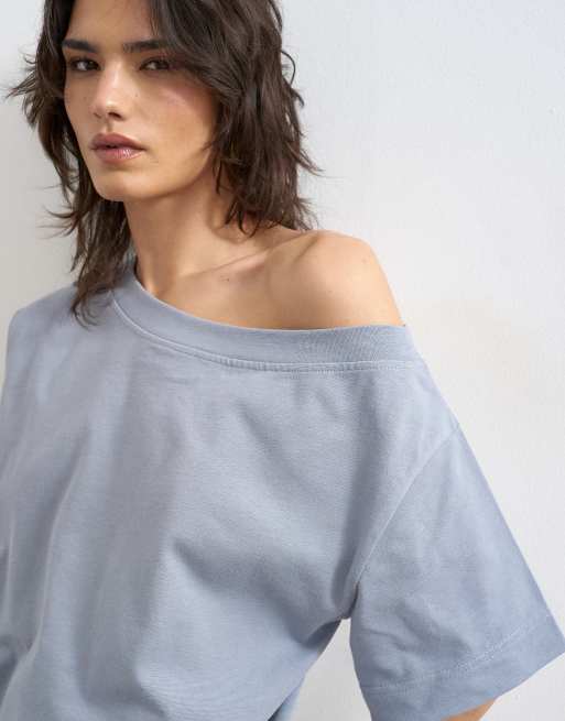 Topshop fallen shoulder t-shirt in dusty blue, 2 of 4