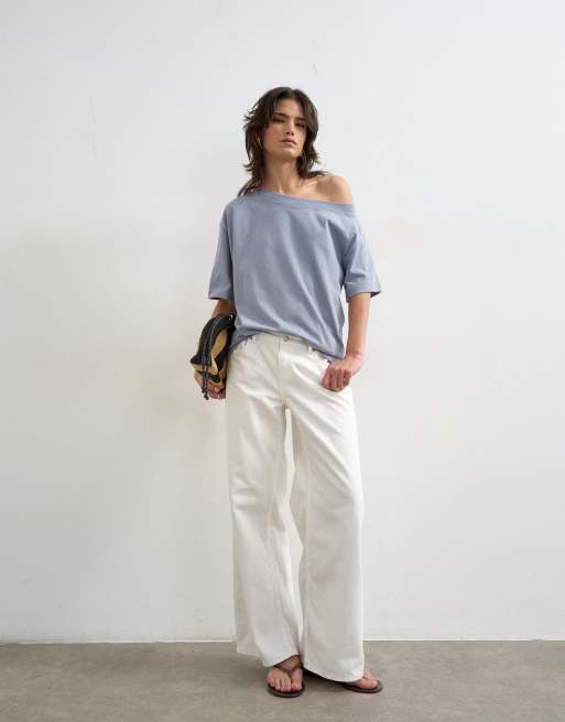 Topshop fallen shoulder t-shirt in dusty blue, 3 of 4