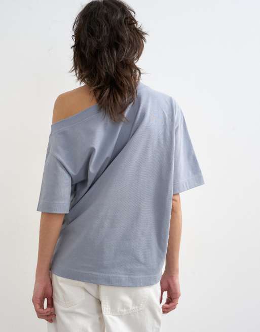 Topshop fallen shoulder t-shirt in dusty blue, 4 of 4