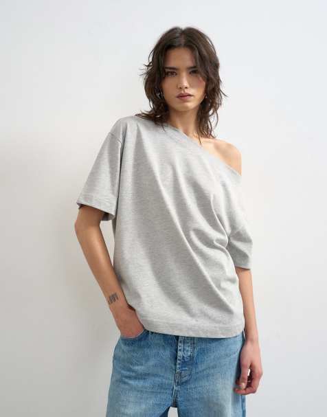 Topshop fallen shoulder T-shirt in gray heather - view 1