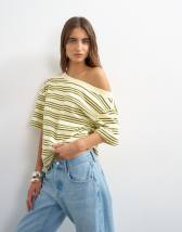 Topshop fallen shoulder t-shirt in yellow stripe