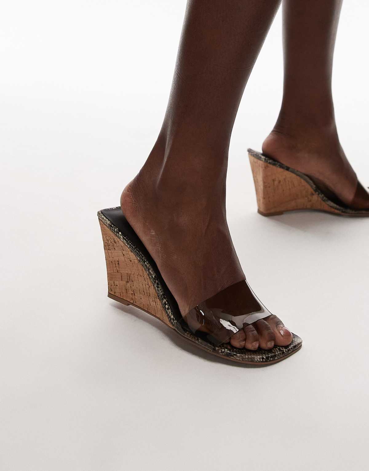 Topshop Farah high wedge heeled acrylic mule in snake