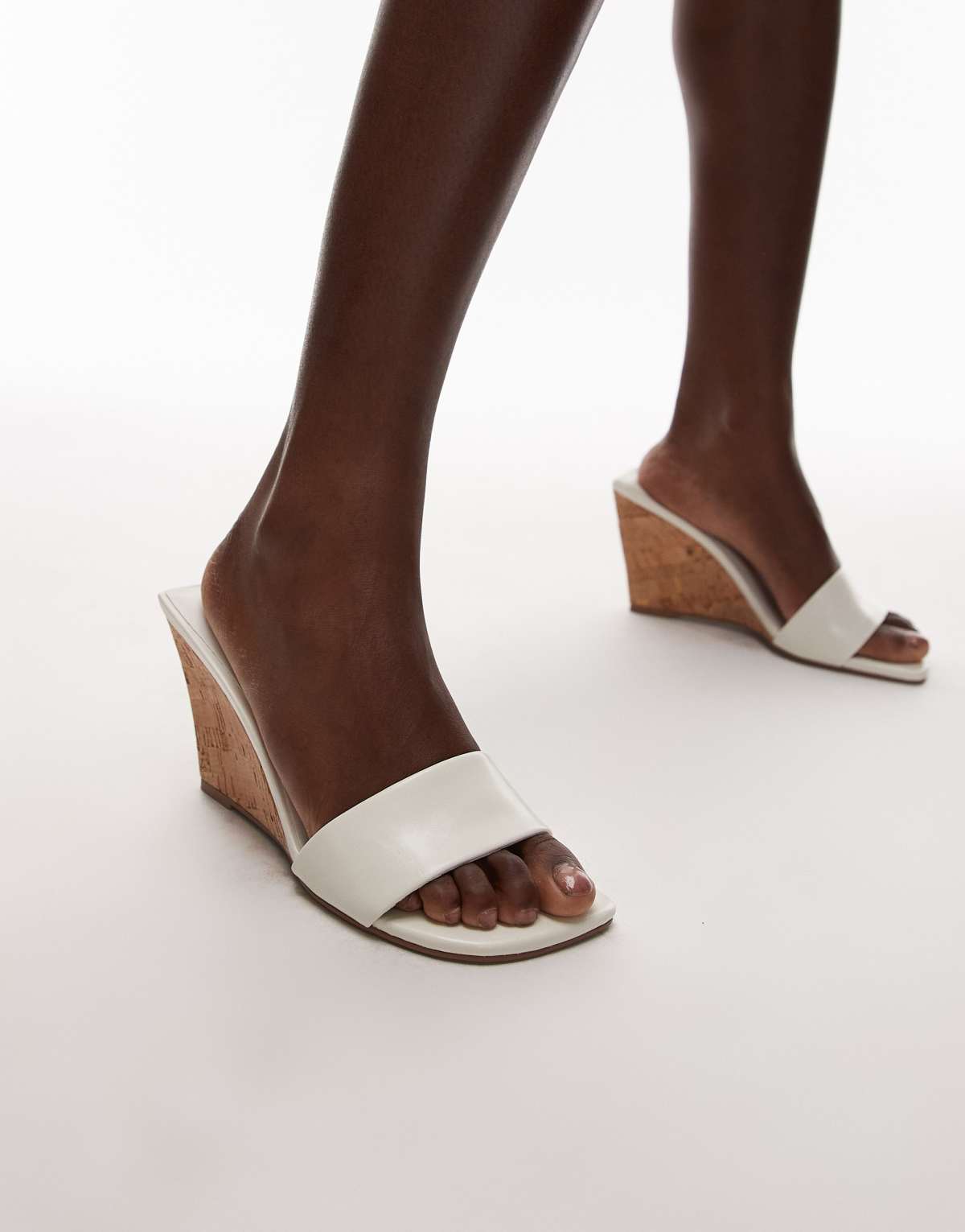 Topshop Farah high wedge heeled mule in off white