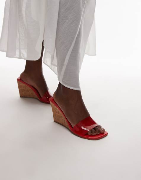 Topshop Farah high wedge heeled mule in red - view 1
