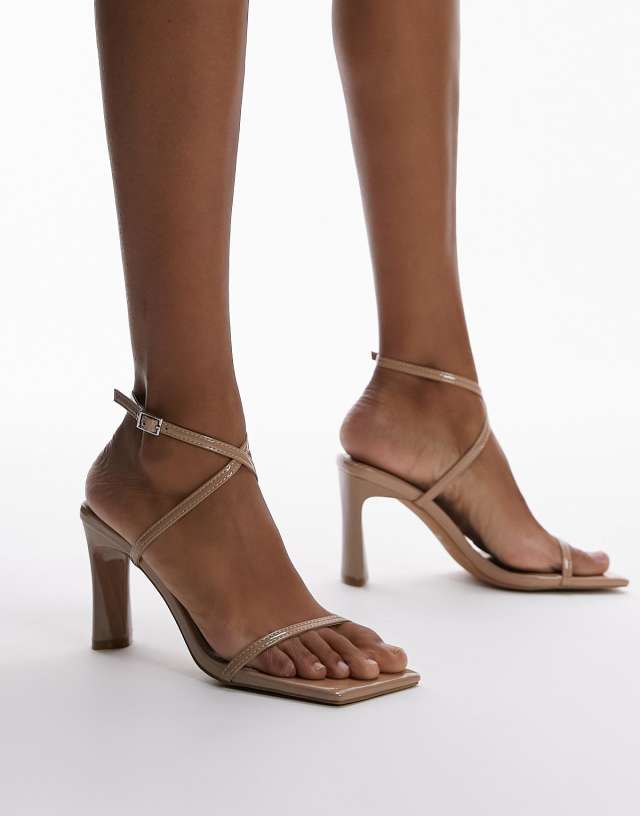 Topshop - farah two part block heel sandal in natural patent