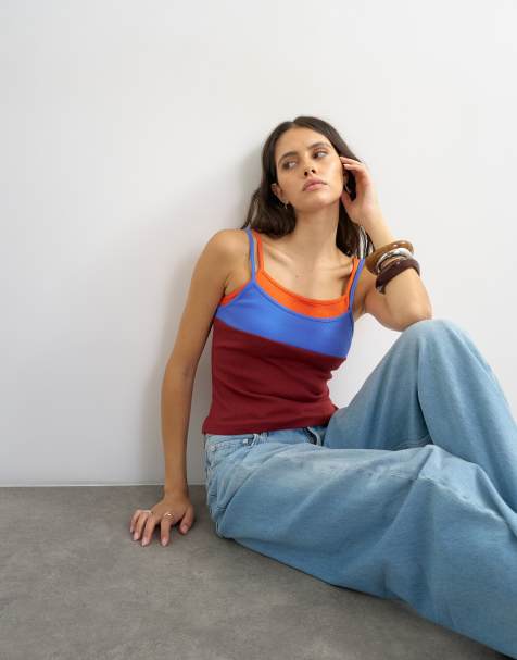 Topshop färgblockad cami i burgundy - view 1