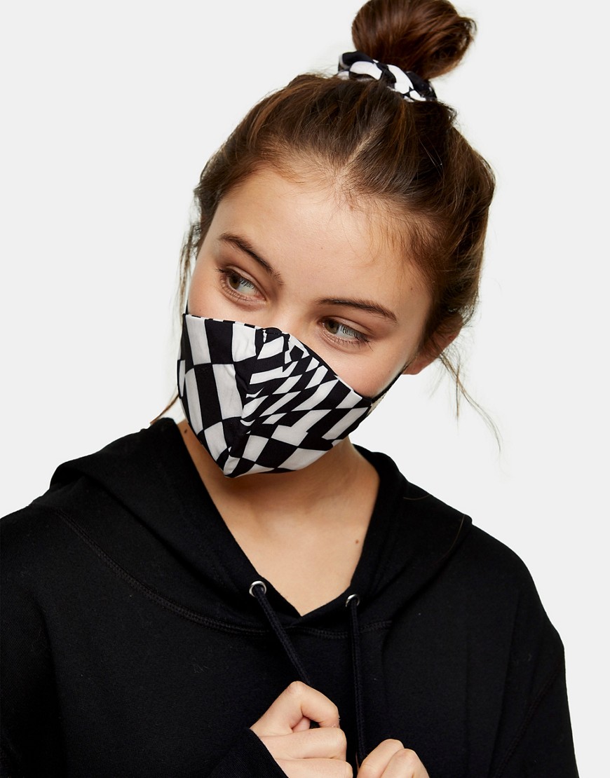 Topshop Face Covering & Scrunchie Set In Monochrome Print-multi