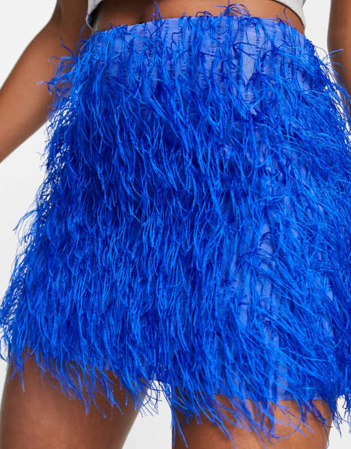 Topshop faux feather mini skirt in blue