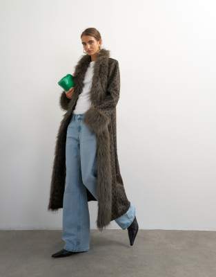 Topshop Faux Fur Animal Print Longline Coat