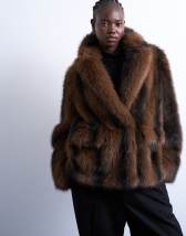 Topshop faux fur boxy shawl coat in dark burgundy