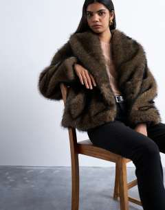 Faux fur boxy shawl coat in mink