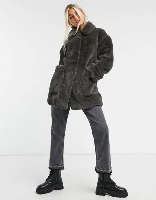 Topshop black faux fur coat sale