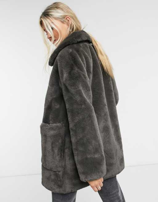 Topshop faux-fur coat in charcoal