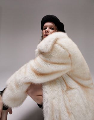 Topshop faux fur coat in cream | ASOS