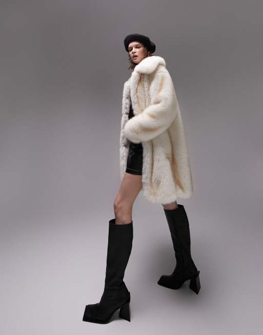 Topshop Petite faux fur coat in cream