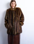 [Topshop] Topshop faux fur collarless mid length coat in ginger-Multi S Ginger