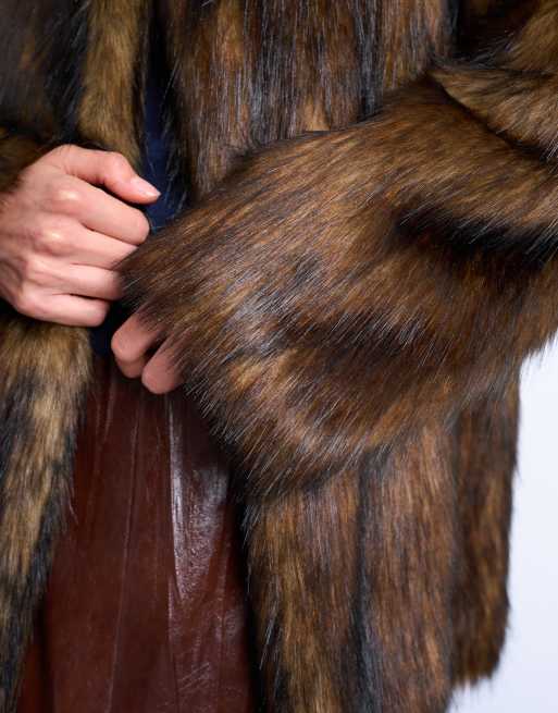 Topshop faux fur collarless mid length coat in ginger, 3 of 4
