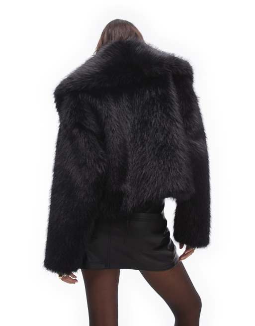 Topshop faux fur cropped coat in black | ASOS