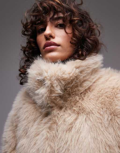 Topshop faux fur funnel midi coat in honey, 3 of 4