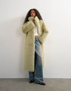 Faux fur funnel neck detachable length coat in light green