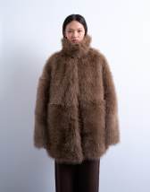 Topshop faux fur funnel neck mid length coat in mink