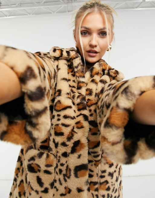 Topshop faux fur jacket in leopard print