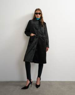 Faux fur long coat in black