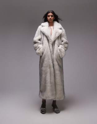 faux fur long coat in tipped white