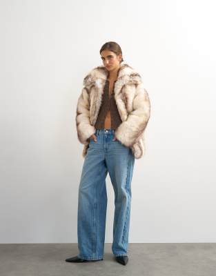 Topshop Faux Fur Mid Length Coat In Multi