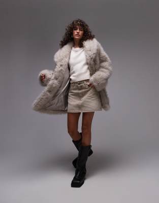 Topshop Faux Fur Midi Coat In Multi