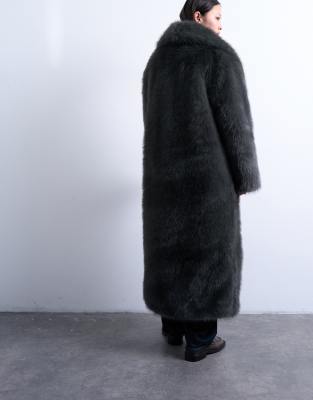 Topshop Faux Fur Oversized Shawl Extra Long Coat In Blue