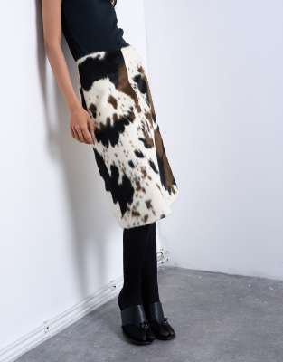 Topshop Faux Fur Pony Skin A-line Midi Skirt In Multi